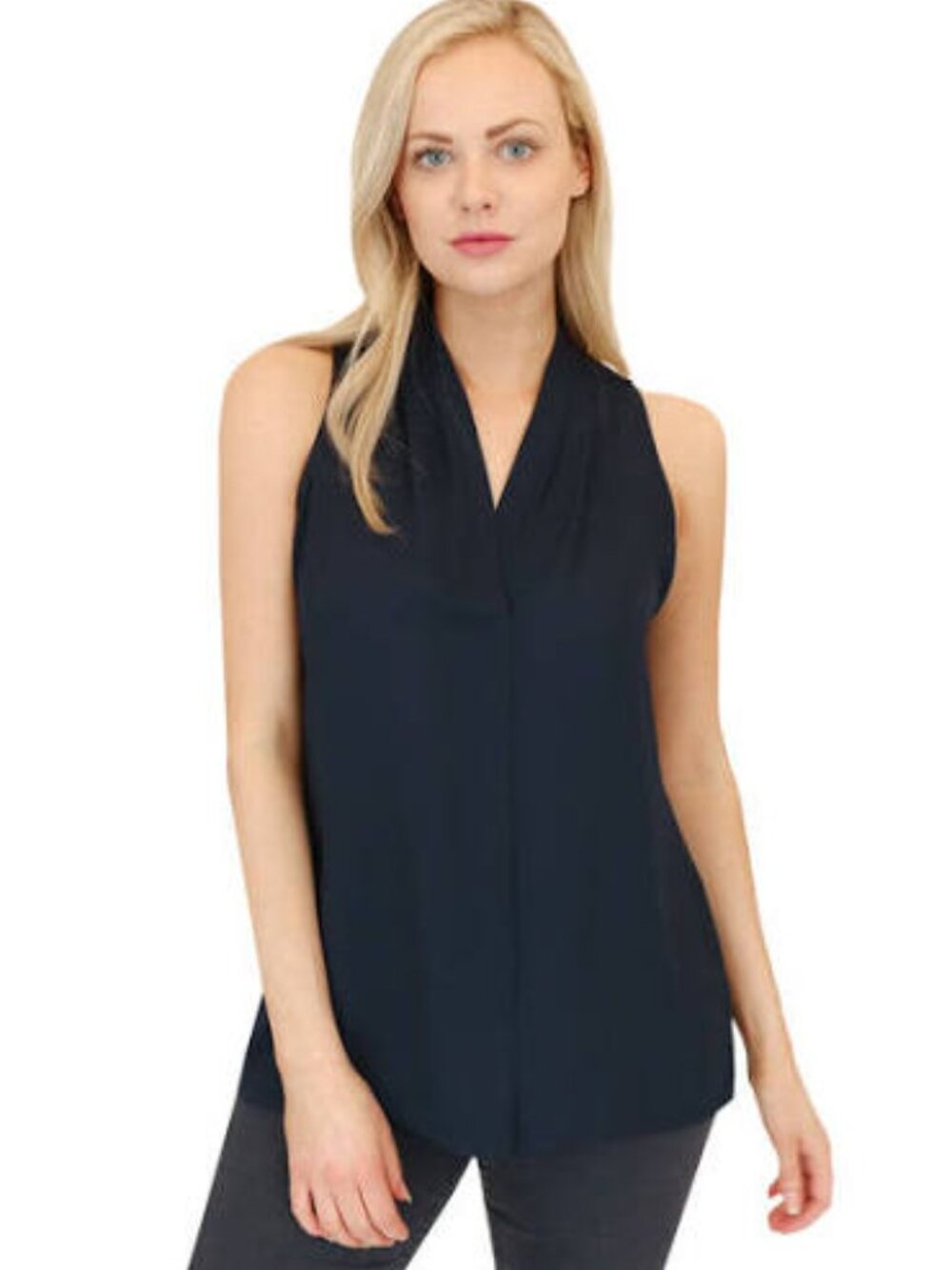 Violet & Claire Black Sleeveless Flowy V Neck Blouse Tank Top, Size L